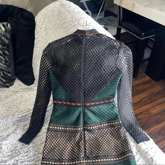 Self-Portrait SAMPLE Forest Green Fitted Mock-Neck Lace Midi Dress - Picture 7 of 10